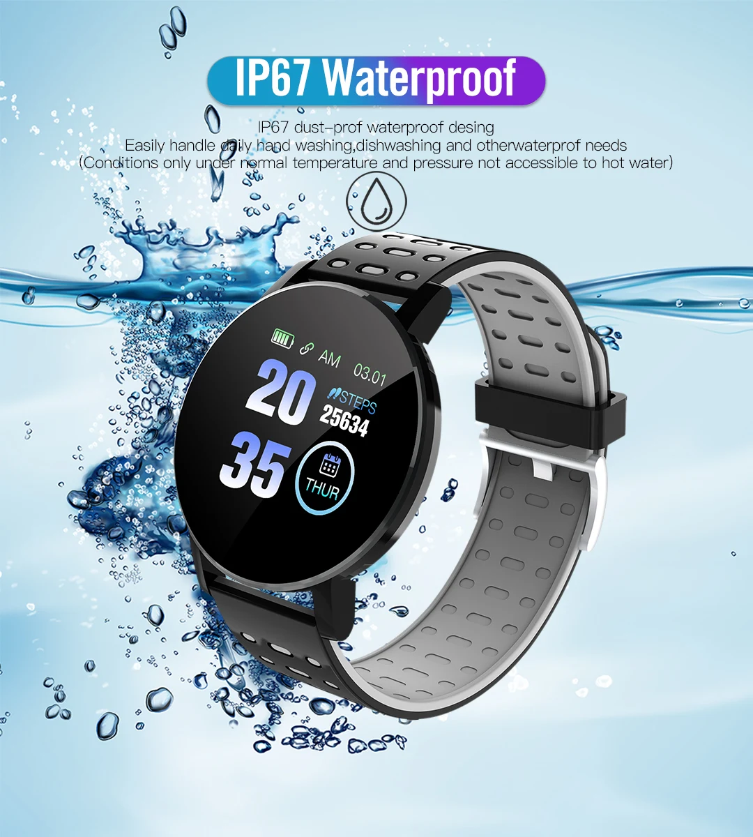 119S Smartwatch Bluetooth Smart Uhr Männer Blut Druck Frauen Smart Band Uhr Sport Fitness Tracker Uhr Für Android IOS