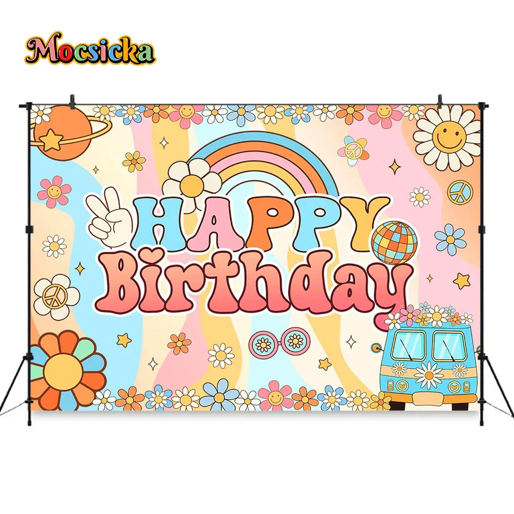 Mocsicka фон для дня рождения с маргариткой девочкой в стиле бохо Радужный цветок автобус блестящая Звезда Декор Детский Малыш для фотостудии