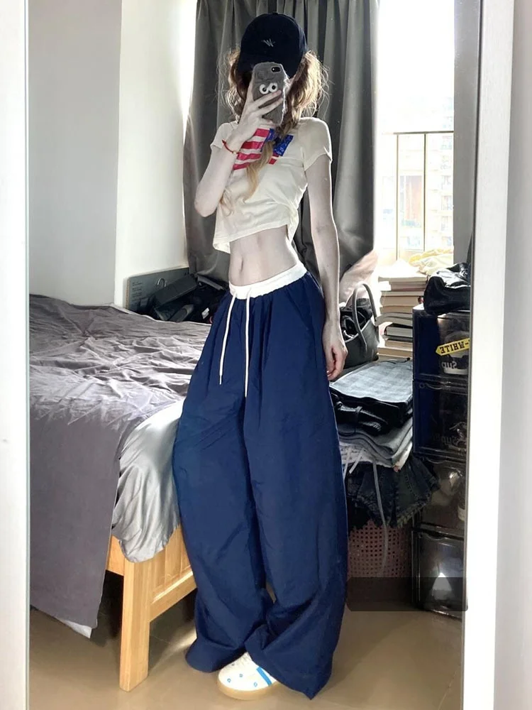 Loose Ice Silk Wide Leg Pants Women's Thin New Autumn Casual Qui Dry Sports Trousers Korean Sle Straight Leg Pants