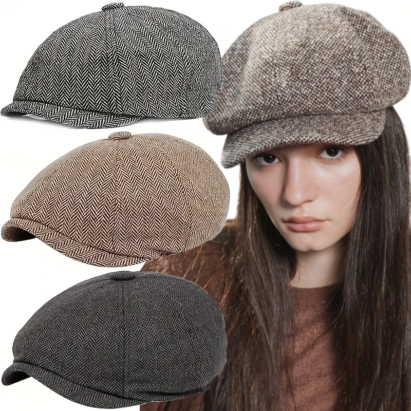 2024 New Classic Hat for Men Caps Vintage Retro Tweed Peaky Blinders Beret Hat Flat Peaked Cap Street Hats for Women Men