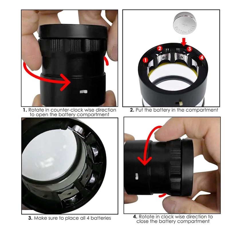 Top-10X Loupe Magnifier, Jewelers Loupe 8 LED Light 4 Glass Scale Chart Loupe Magnifier 25Mm Field Of View Scale Loupe