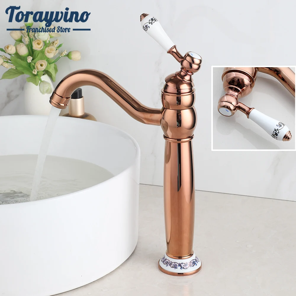 

Torayvino Retro Bathroom Mixer Deck Mounted Basin Sink Swivel Spout Ceramic Cartridge Single Handle Control Hot Cold Faucet Taps