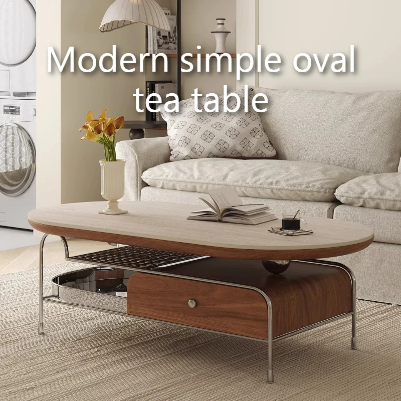 2026 New Oval Coffee Table Storage Art Fashion Sofa Side Table Living Room Center Luxury Modern Home Decor Items House Furniture