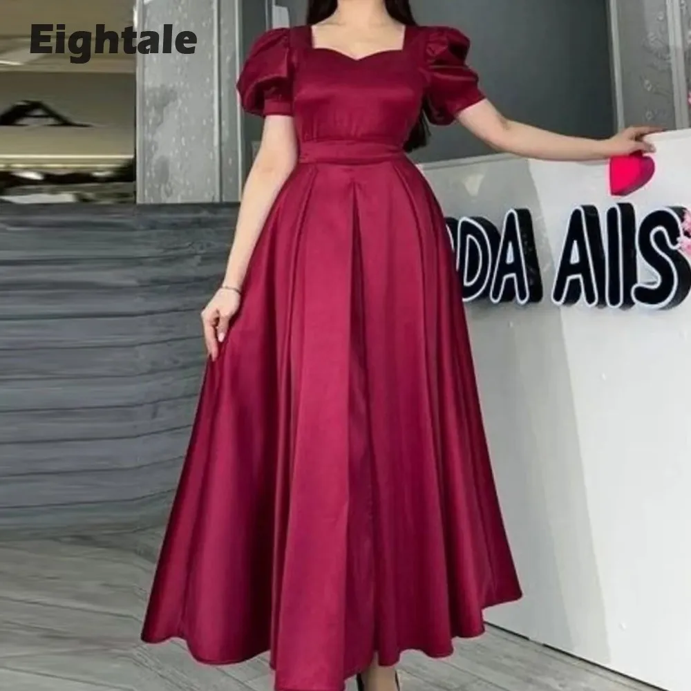 

Eightale Burgundy Evening Dresses Short Sleeves Ankle Length A-Line Prom Party Gowns vestido de fiesta elegante para mujer 2023