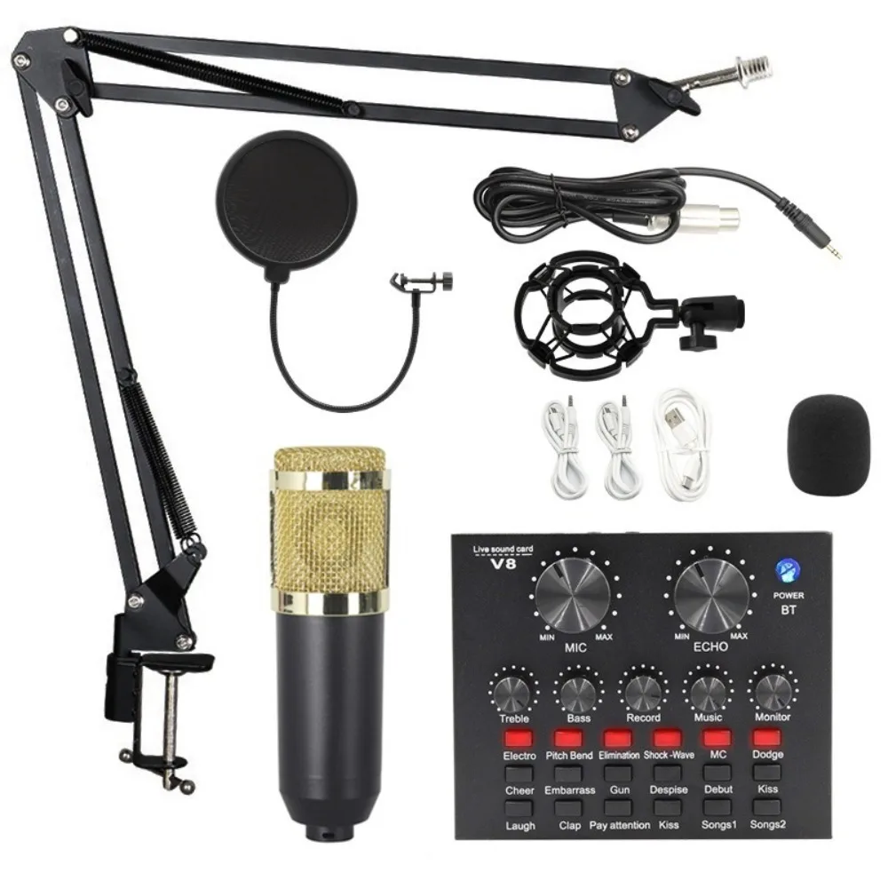 

Fashion BM800 Condenser Microphone Kit Streaming Computer Sound Card Audio Mixer Mobile Phone Live Broadcast Sound Card Karaoke