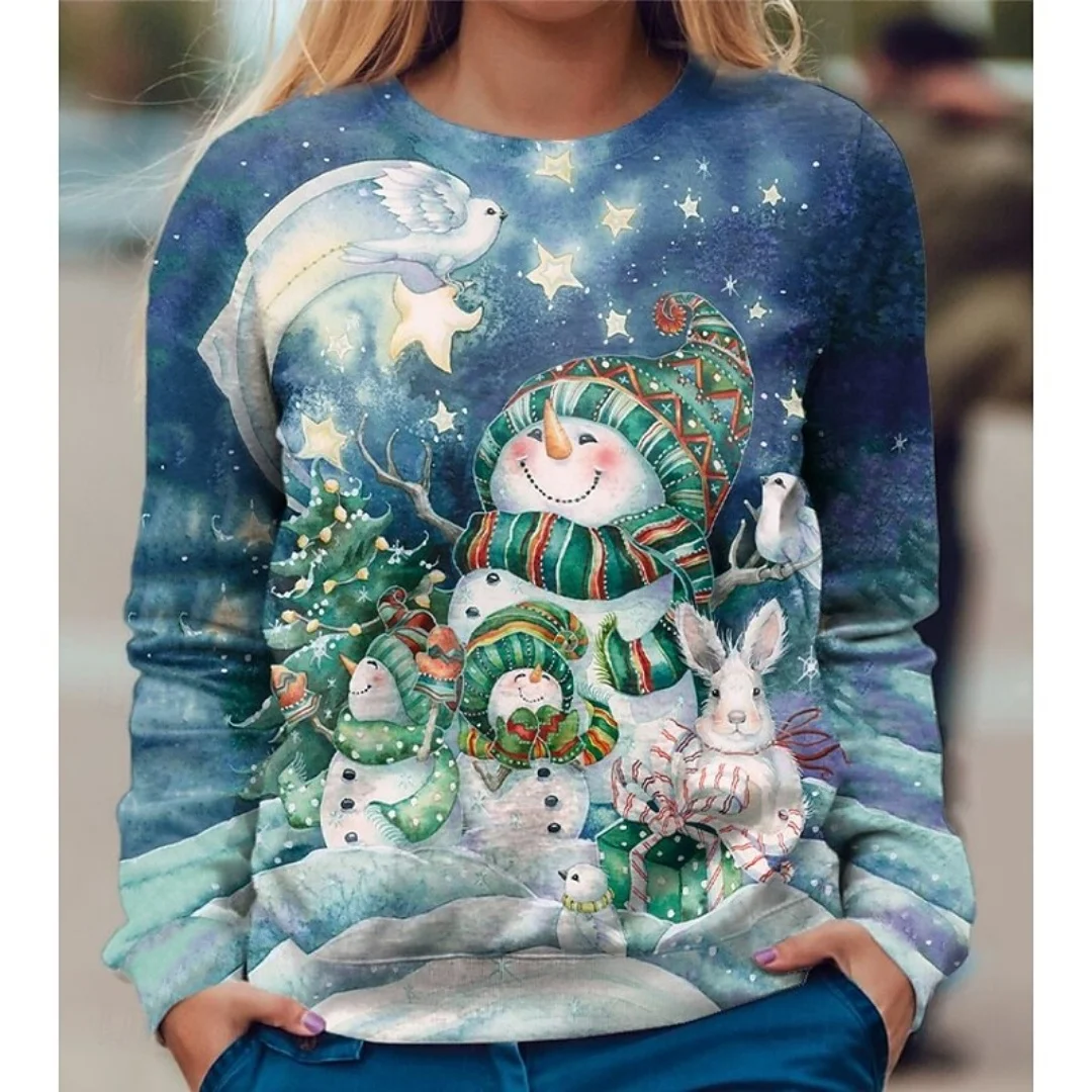 

Женская рождественская толстовка со снеговиком и 3D принтом, праздничный пуловер, повседневный пуловер с длинными рукавами, осенне-зимний праздничный стиль, пуловеры, топы
