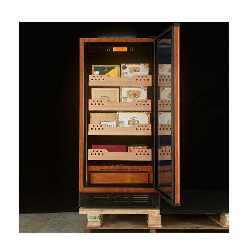 

Electric Display 228L Cigar Humidor Cooler Cedar Wood Mini Stainless Steel UV Printing Electronic Temperature English Vinotecas