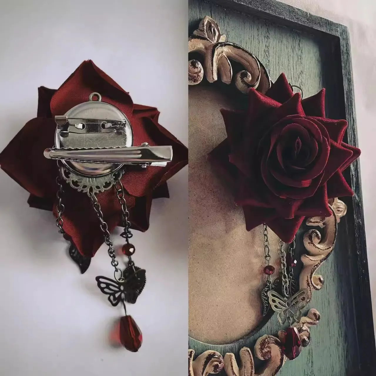 Original Lolita Subkultur Brosche JK Hot Girl Halloween Temperament Schmetterling Ohrringe Rose Blume Dark Gothic Rose Haarspange