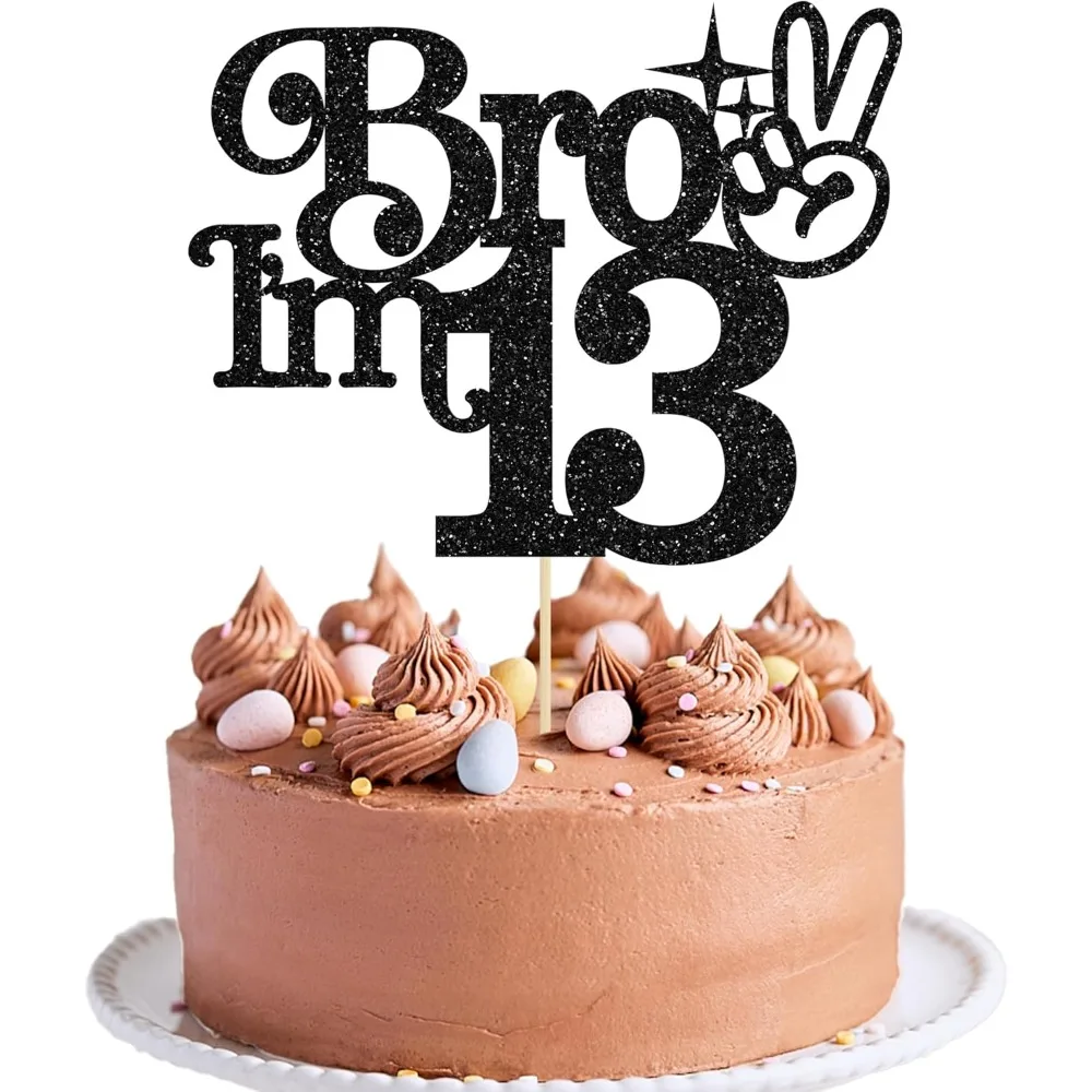 1Pc Brother I'm 13 Cake Topper Glitter Happy 13th Birthday Cake Pick Bro I'm 13 Cake Decoration It's My Birthday Decorations
