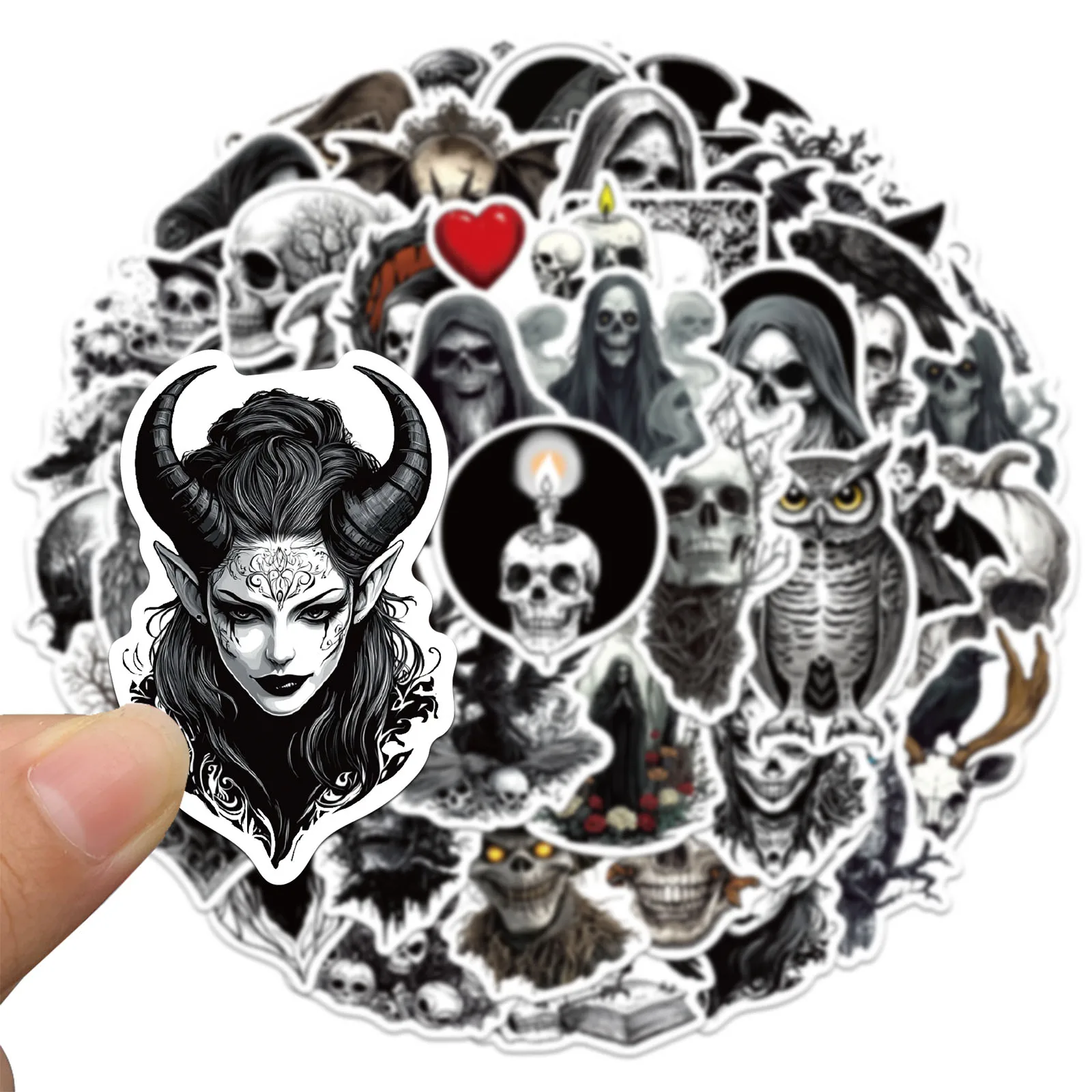 

50PCS Retro Horriblr Skull Pumpkin Stickers Exquisite Hand Account Materials Phone Cases Laptop Suitcases Water Cups Waterproof