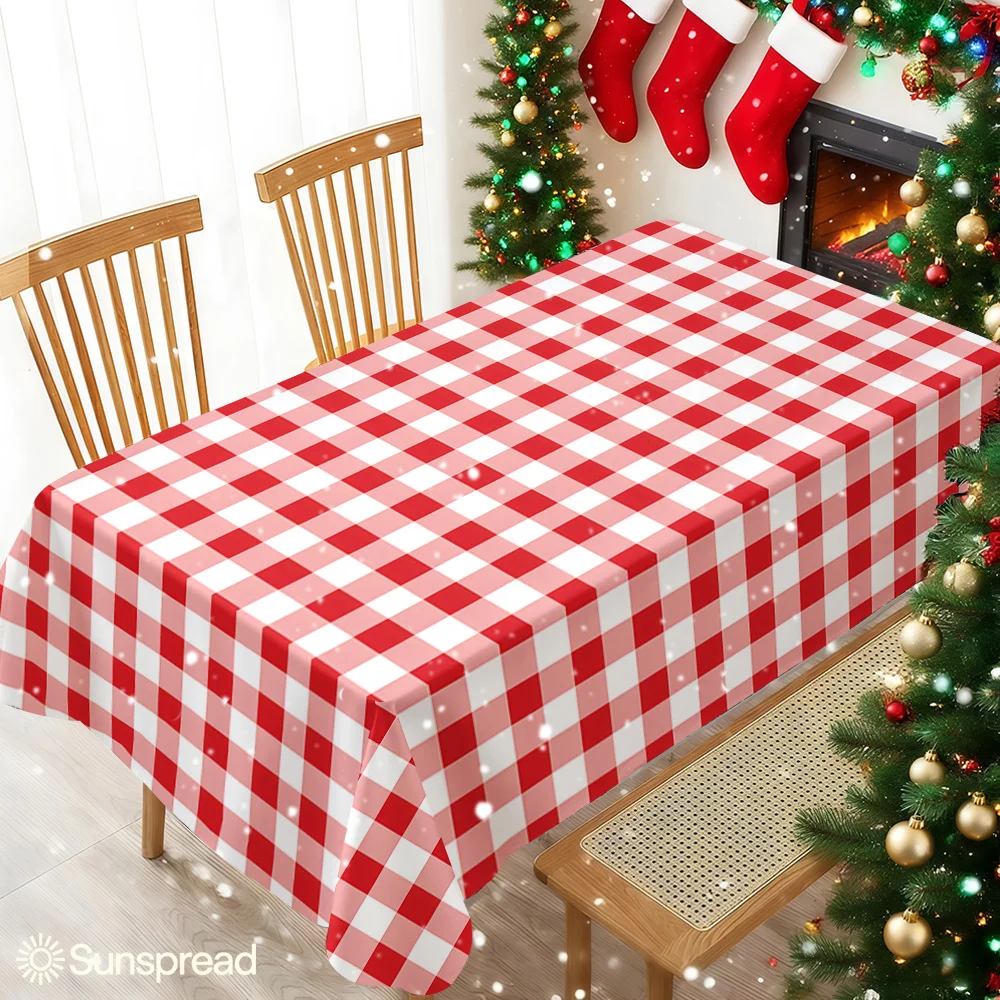 Red White Gingham Fabric Waterproof table cloth, splash-proof tablecloth, for party, Halloween, Christmas, dining, camping
