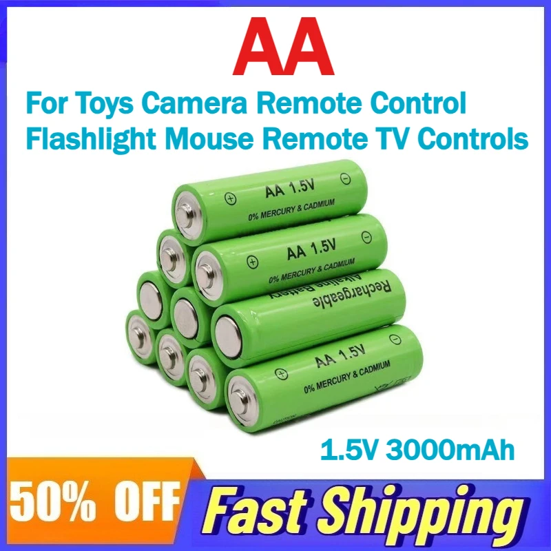 

AA 1.5V 3000mAh Rechargeable Batteries for Toys Camera Remote Control Flashlight Mouse Remote TV Controls