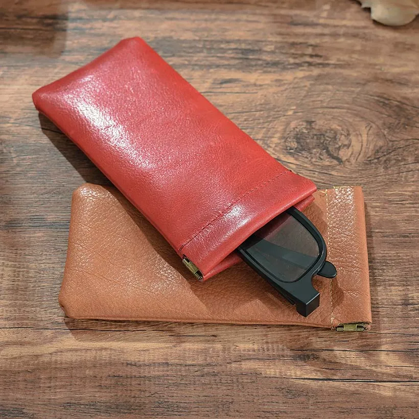 

First-Layer Cowhide Vegetable Tanned Leather Glasses and Sunglasses Storage Bag, Makeup Pen and Beauty Storage Bag, Multi-Functional Toy Storage Bag