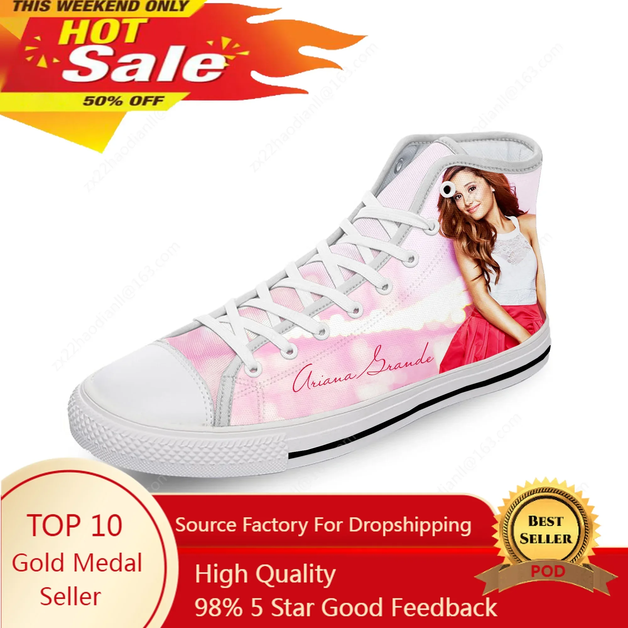 Grande Pop Singer Music Ariana White Cloth 3D Print High Top Canvas Fashion Shoes Men Women  Lightweight Breathable Sneakers