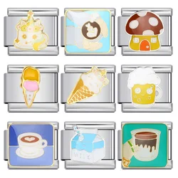 Fashion Single Coffee Cake Milk Ice Cream Italian Charm Link Suitable for 9mm Stainless Steel Bracelet Making DIY Jewelry