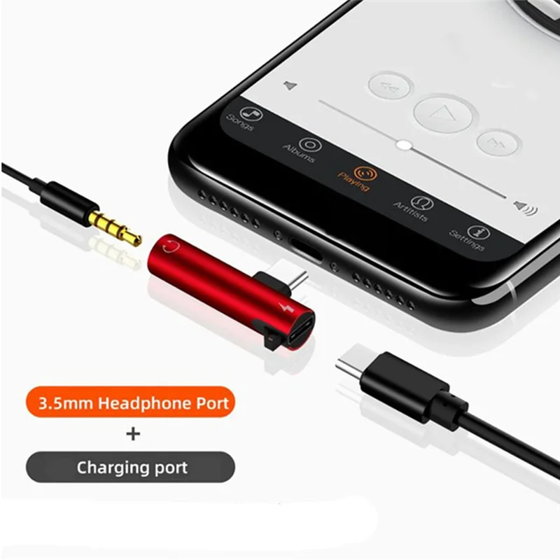 Divisor adaptador 2 en 1 tipo C para HUAWEI a conector de cable auxiliar para auriculares de audio de 3,5 mm-A