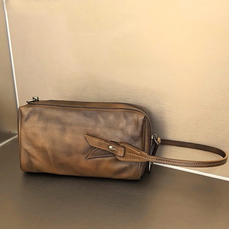Bolsa feminina vintage de couro real, bolsa de pulso para mulheres, bolsa de ombro crossbody, armazenamento de viagem, dia, bolsa de dinheiro