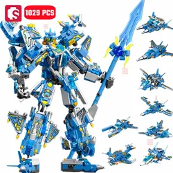 SEMBO 1029pcs Zhao Yun Combined Mech Robot Assemblage Building Blocks Kits MOC Warship Aircraft Model Bricks Boys Toys DIY Gifts