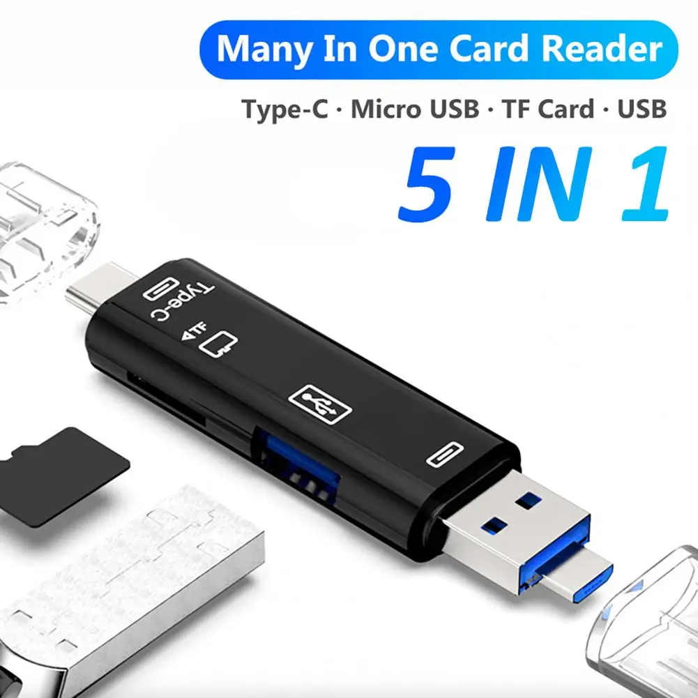Card Reader Plug Play High Speed 5-In-1 USB 3.0 Type-C TF Card Reader For Computer
