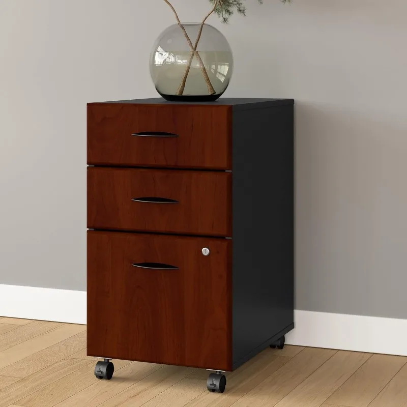 Series A 3 Drawer Mobile File Cabinet in Hansen Cherry & Galaxy - Assembled,