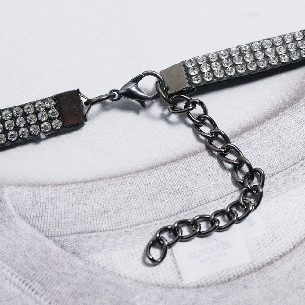 Shiny Adjustable Rhinestone Necktie Black Double Layer Bow Ties Ribbon Tassel Black Necktie Formal Wear Accessories
