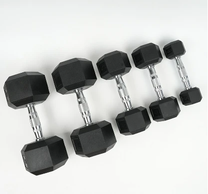 Wholesale 1-10kg Gym Hexagonal Rubber Coated Dumbbell Black Cast Iron Dumbbell Hexagonal Dumbbell