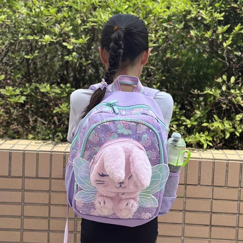 Group sac d'école Smighidden australien, sac à dos pour enfants, sac à stylo rétractable, tasse à eau, violet, lapin ange moyen, cadeau étudiant