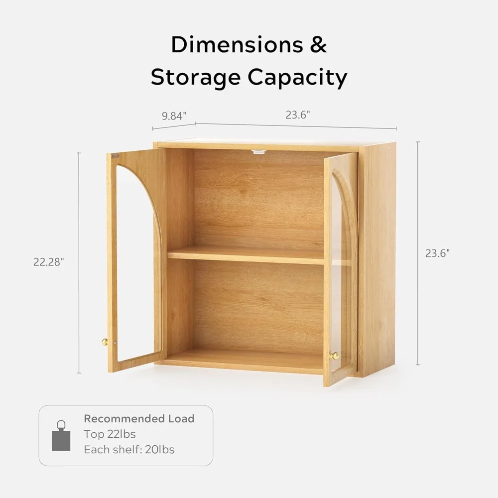 خزانة تخزين فوق الحوض مع باب أكريليك مقوس ورف قابل للتعديل