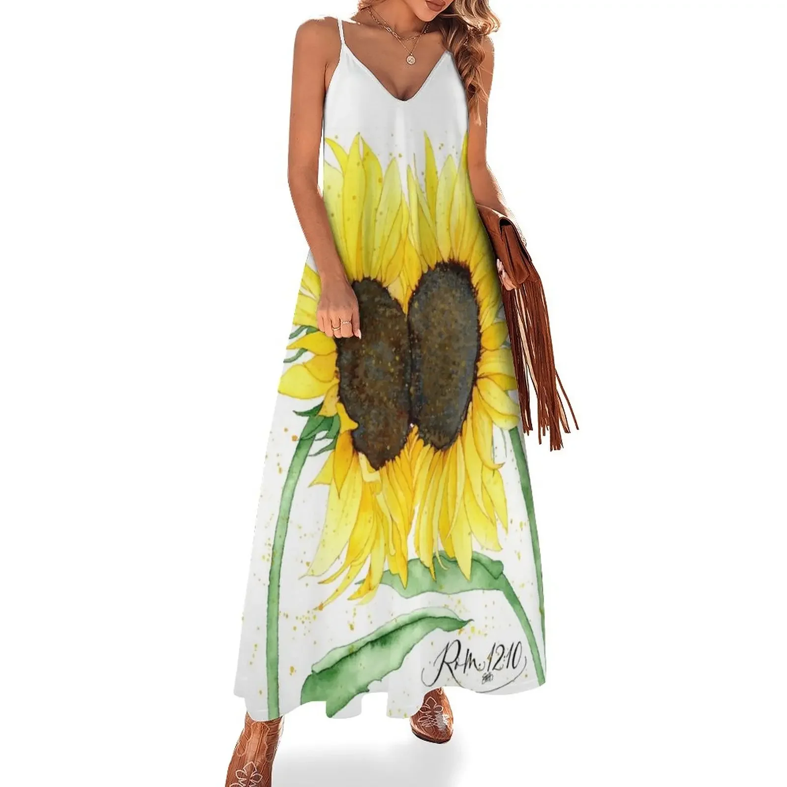 sunflower watercolor art Sleeveless Dress women formal occasion dresses elegant dress luxury dress