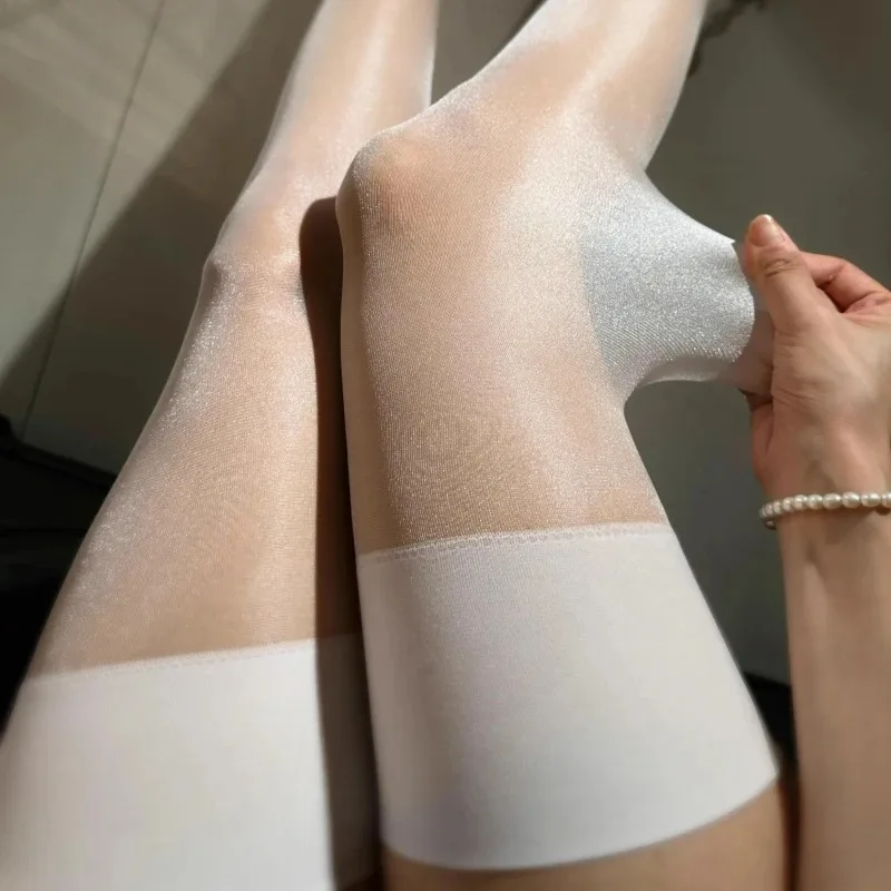 10D Transparente Glänzende Strümpfe Glitzer Ultra-Dünne Durchsichtige Overknee-Strümpfe Sexy Breiter Rand Beinverjüngende Lange Socken für Party und Club – Detail 3