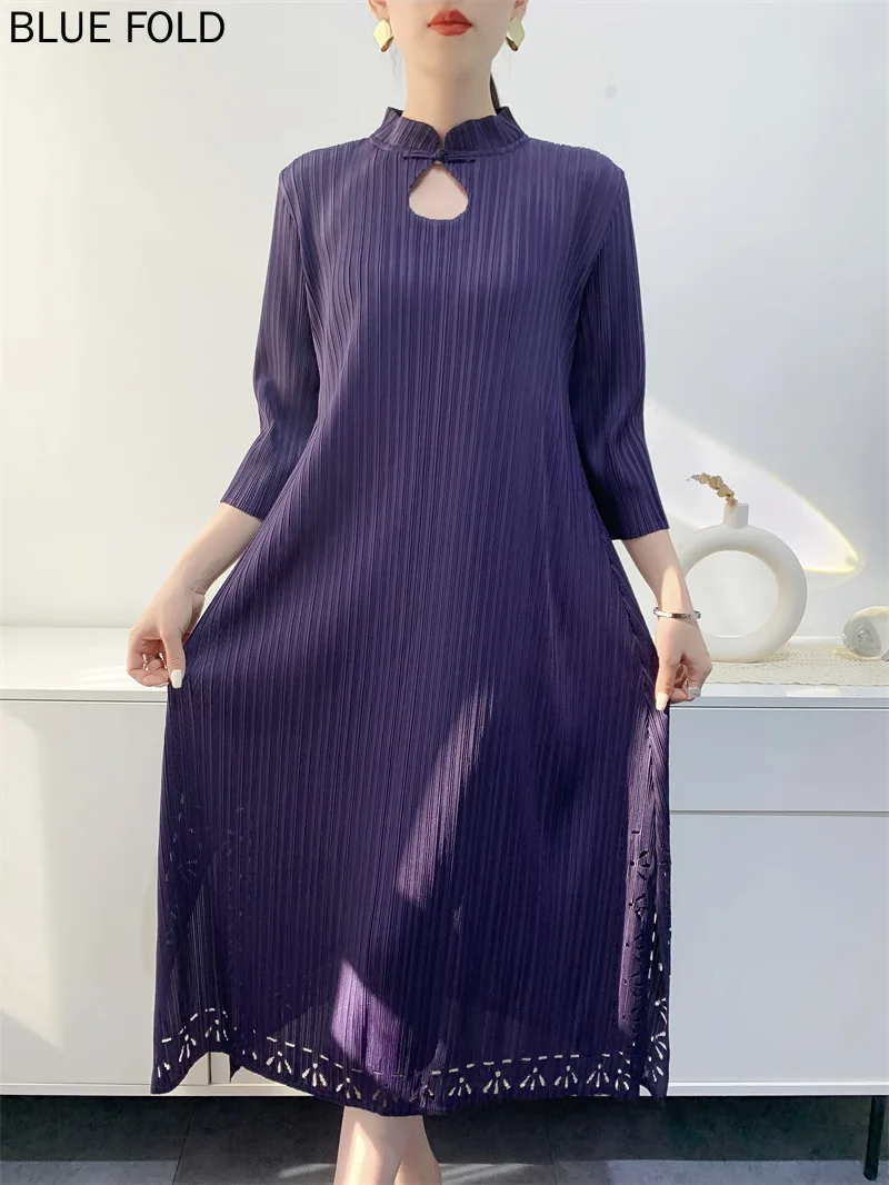 Miyake 2025 primavera e verão novo vestido plissado feminino high-end estilo chinês vestido plissado comprimento médio elegante robe