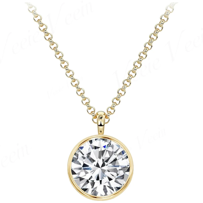 Veeie Veein Jewelry 3ct Irregular Moissanite Pendant Necklace Bezel Set Emerald Cut Pendant With Gold S925 Sterling Silver view 6