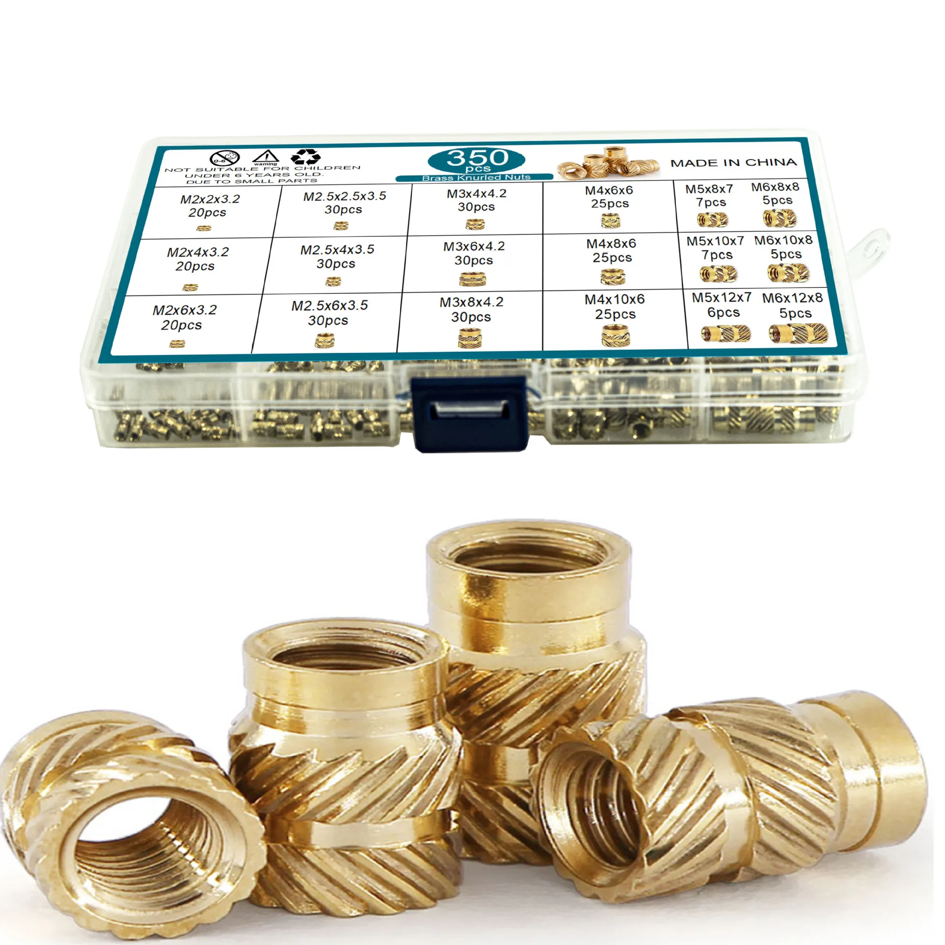 350 pcs hot melt injection molded nut set Double diagonal soil eight copper nut inlay copper flower mother box