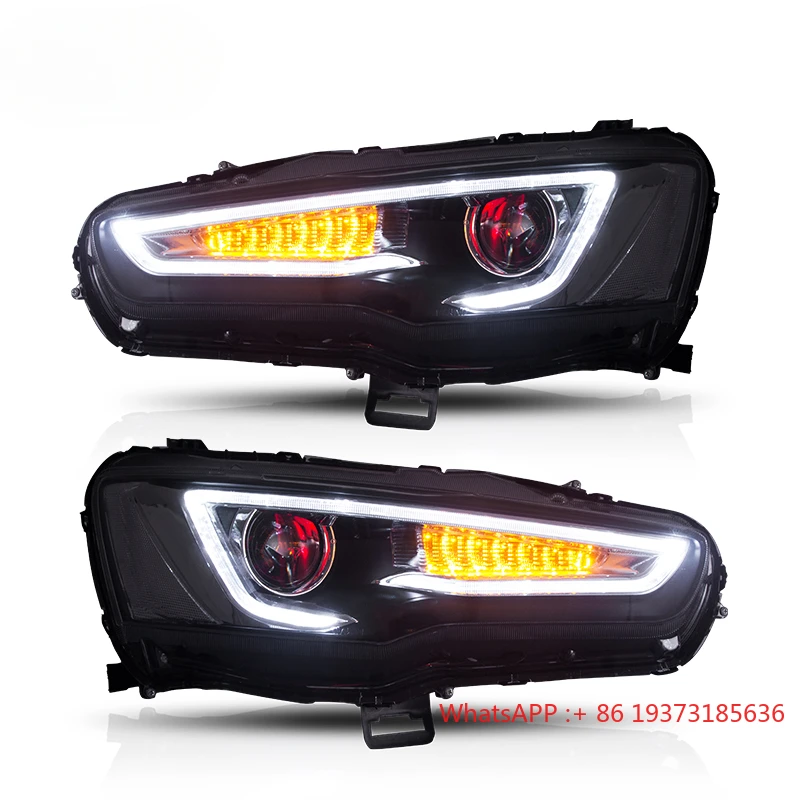 VLAND LED Headlight Head Lamp Fortis Hatchback Lancer Head Lights Sequentail Demon Eyes 2008-2017 for Galant/lancer 12V Clear