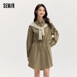 Semir Dress Women Loose Waist Shirt Dress Color-blocking Shawl 2024 Autumn New Two-piece Dress