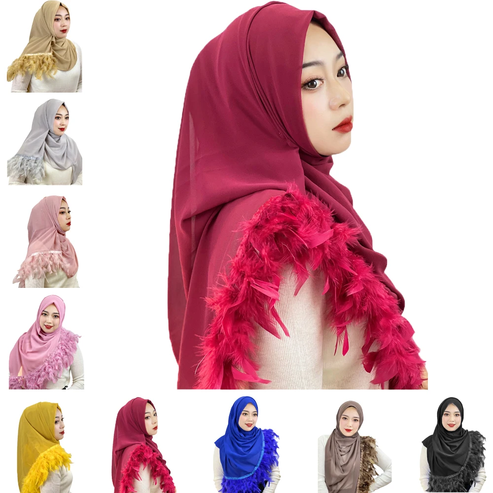 

Fashion Chiffon Muslim Feather Hijab Long Scarf Headwrap Turbante Islamic Amira Summer Foulard Bandanas Headscarf Stoles Scarves