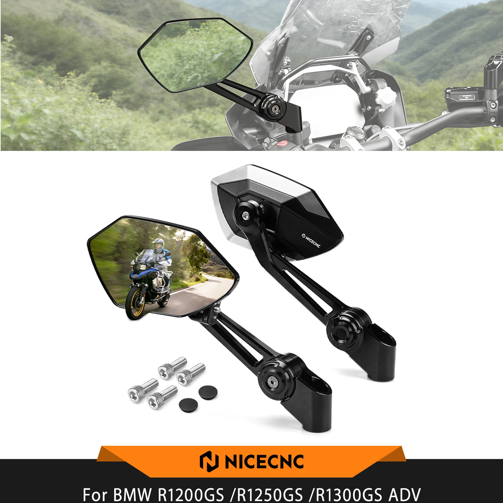 For BMW R1250GS /Adventure 2018-2025 R1300GS /GSA NICECNC Foldable Rearview Mirrors R1250R 19-24 R1200GS /ADV 13-18 F650/800/850