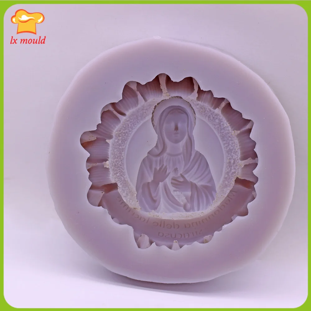 Virgin Mary Silicone Mold Sunflower Flower Saint Statue DIY Epoxy Plaster Pendant Mould Fondant Chocolate Cake Decoration