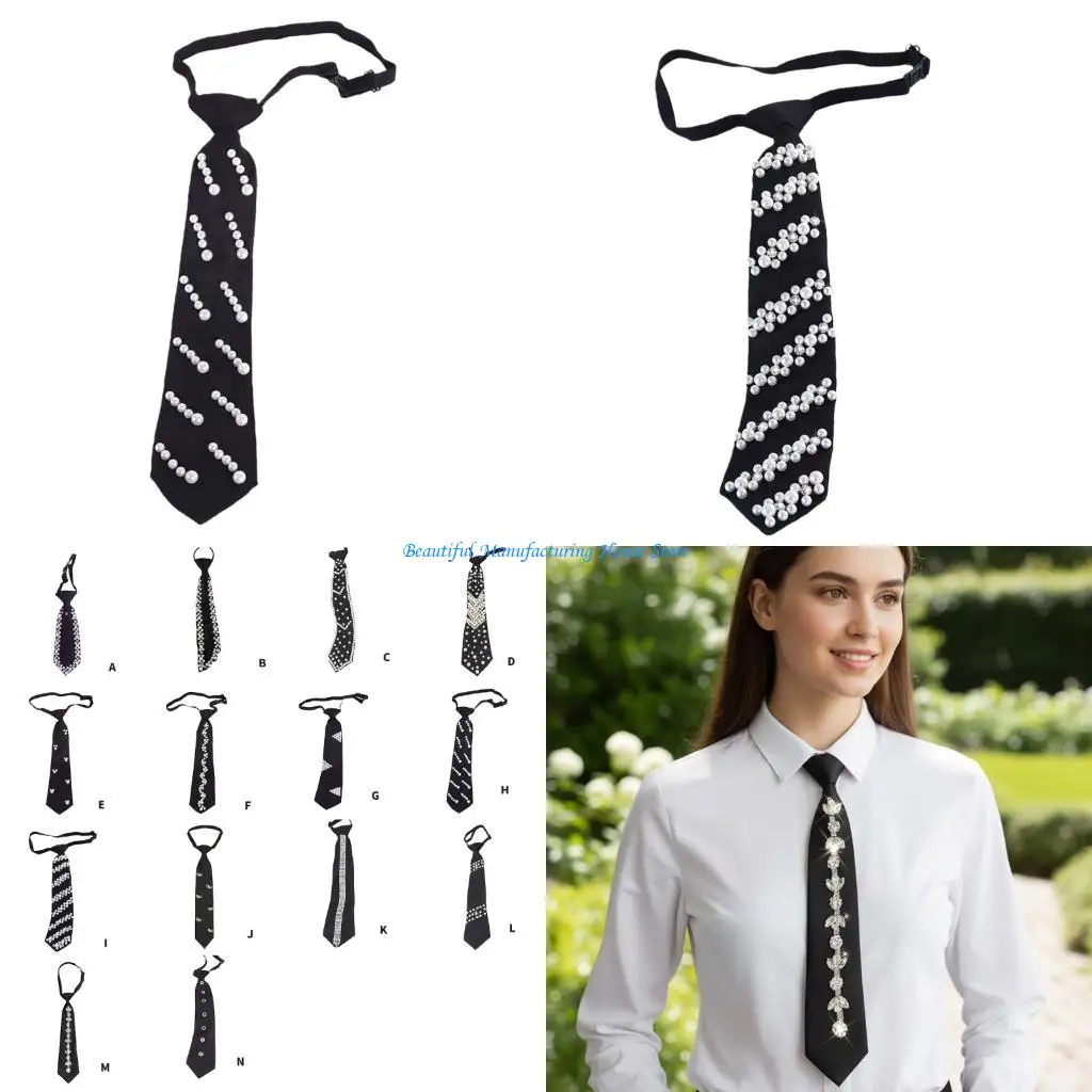 e56a-stylish-mens-necktie-with-imitation-pearls-detail-adjustable-polyester-neck-tie-easy-maintenance-modern-pre-tied-necktie