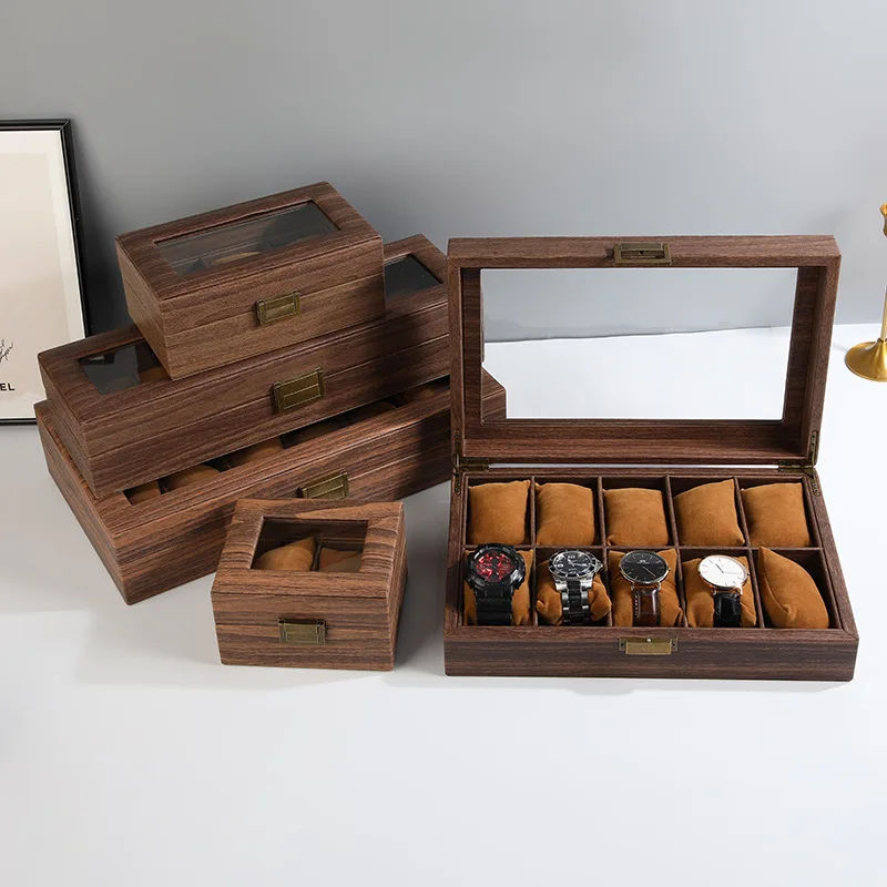 DELESYS New Style Retro Imitation Wood Grain Leather Watch Box Creative Gift Box For Watch And Eyeglass Headpiece Storage Case