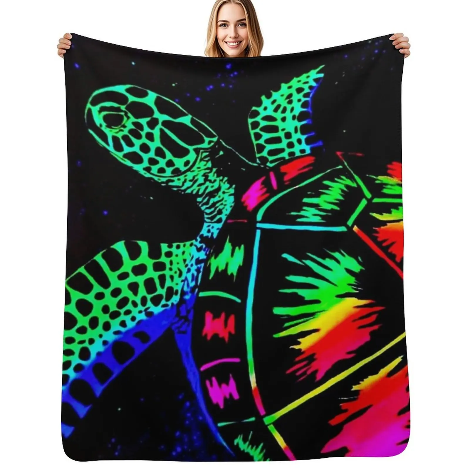 

Glowing Rainbow Sea Turtle Throw Blanket Reusable Durable Soft Blanket for All Seasons