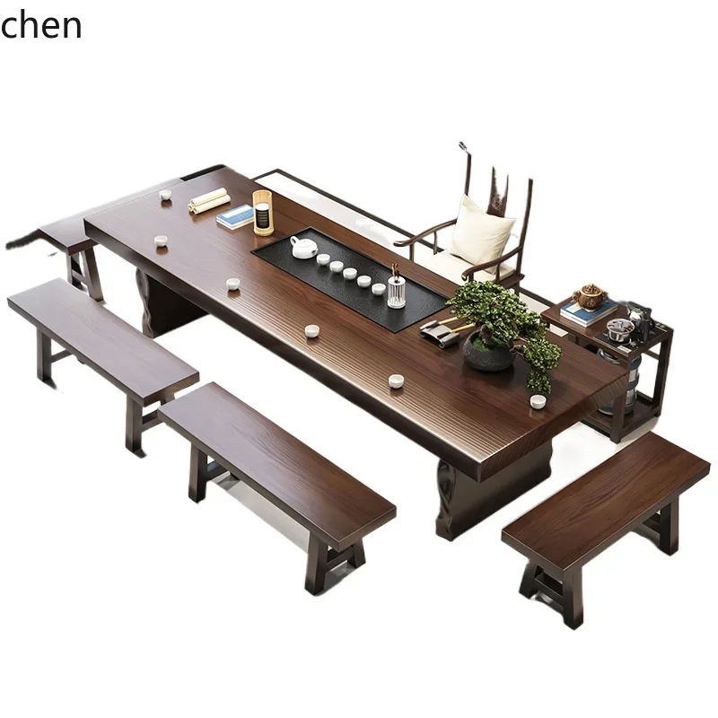 Conjunto de mesa de chá e cadeira de madeira maciça HXL Mesa de chá Mesa de chá de placa grande