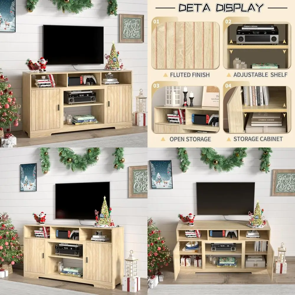 Rustic Farmhouse Style TV Stand with Storage for up to 65 TVs, featuring Bohemian Wood Media Console