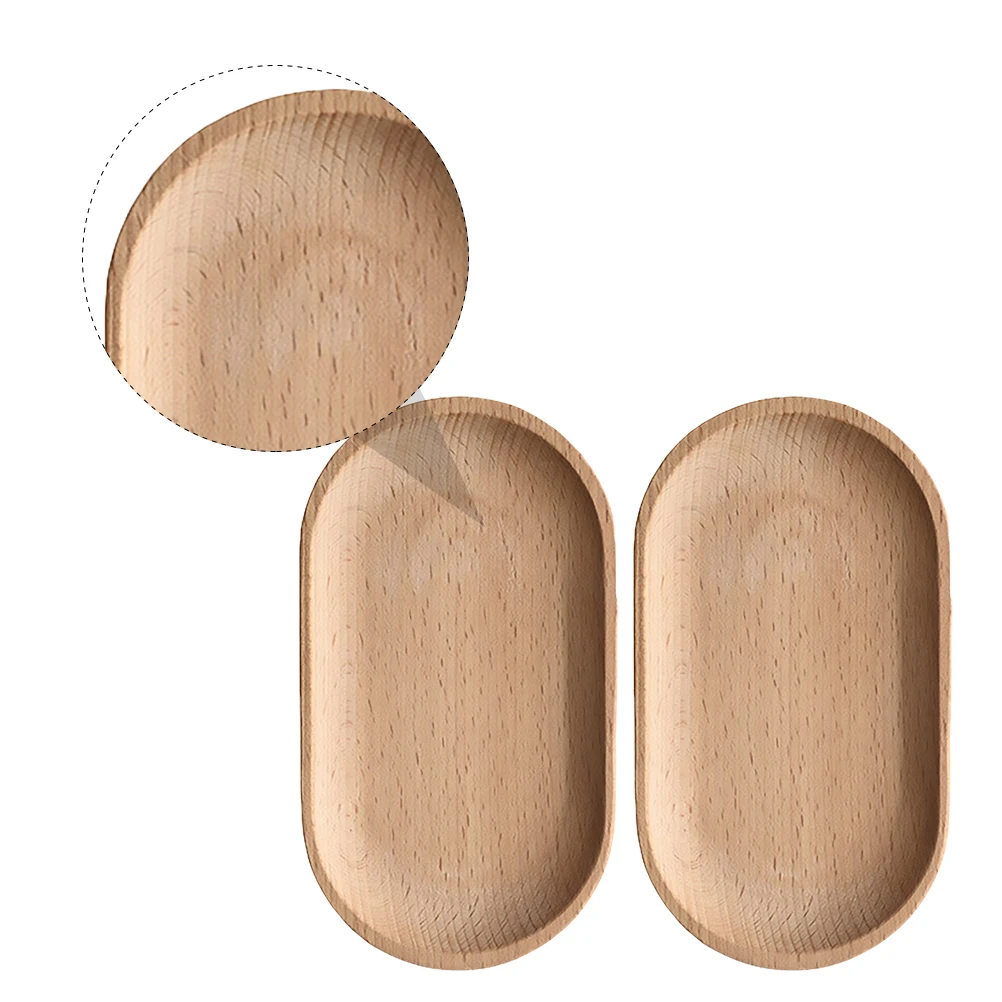 

2 Pcs Solid Wood Dining Tray Oval Service Plate Dinner Household Tableware Snack