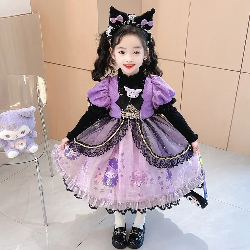 

Halloween Sanrio Kuromi Lolita Princess Dress Autumn Children Cosplay Costume Anime Dress Puffy Skirt Suit Festival Cartoon Gift