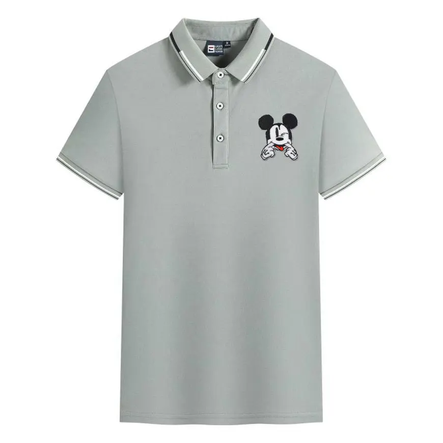 New hot selling Disney Mickey embroidery slim fit shirt men's button polo shirt, summer couple's same style women's T-shirt