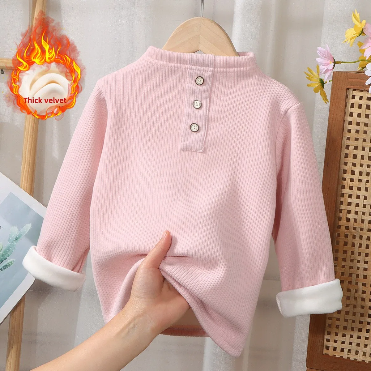Fleece-gefütterter Baby-Body für Kleinkinder, Winter, dick, halber Hals, Thermo-Unterhemd, einfarbig, warme Basisschicht für Babyjungen und -mädchen – Detail 4