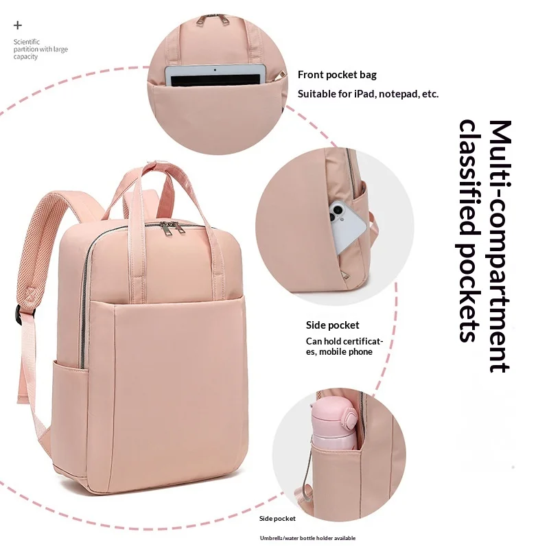 Solid Colour Minimalist Women Backpack Light Casual Daypack Commuter Laptop Bag Waterproof Travel Rucksack Student Schoolbag