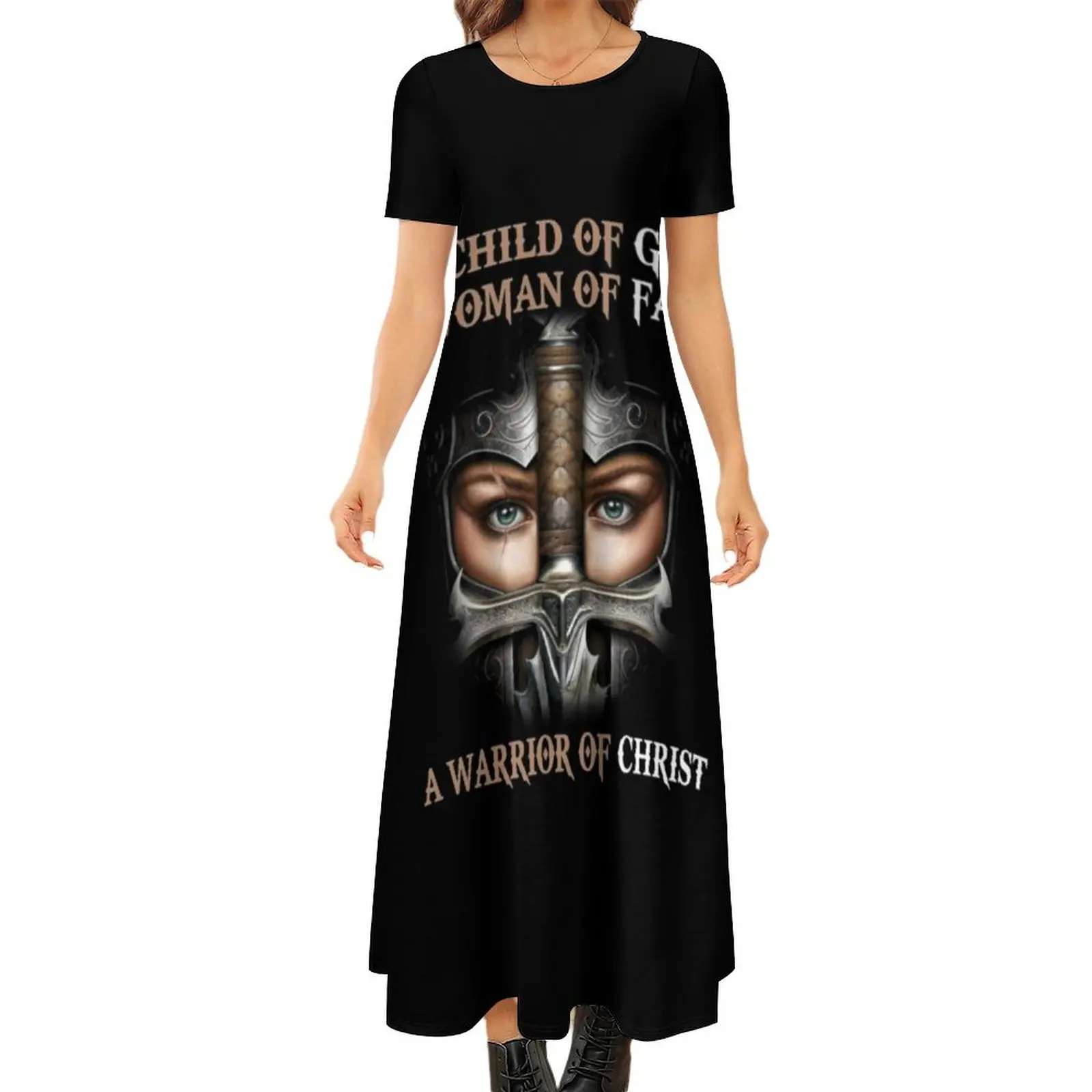 

Christian T-ShirtA Child of God A Woman of Faith A Warrior of Christ Round Neck Short Sleeve Dress elegant women"s sets