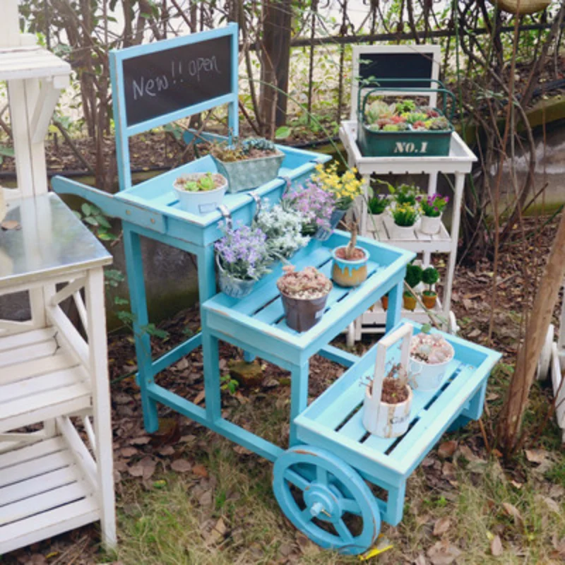 American creative store garden balcony decoration blackboard flower stand pastoral wood cafe office soft decoration